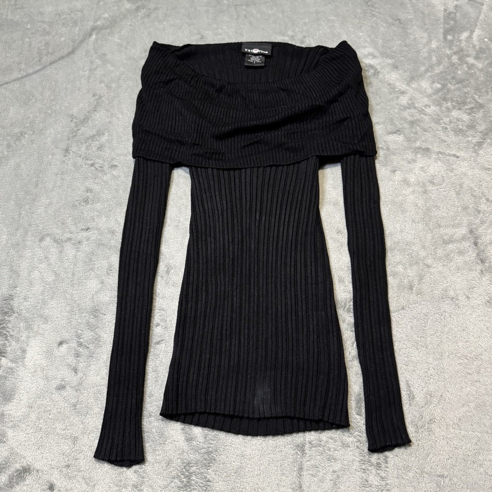 VTG Y2K Its Our Time Fully Ribbed Off The Shoulder Dress Size L Stretch Preppy